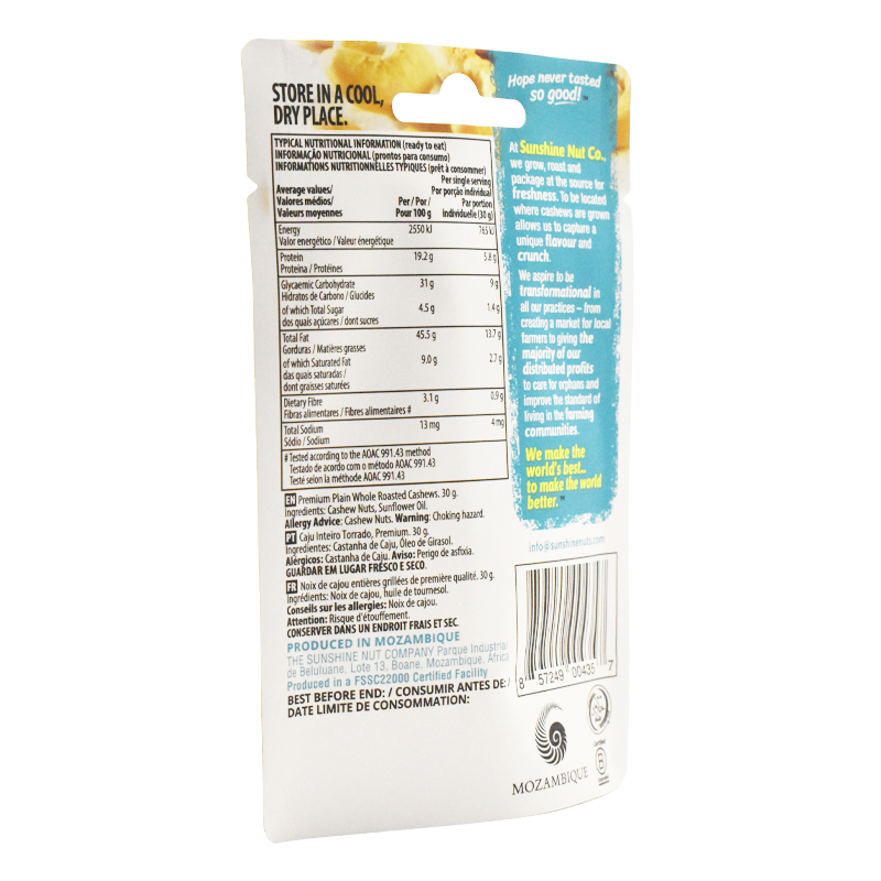 Bolsa de cremallera laminada de grado alimenticio para nueces.