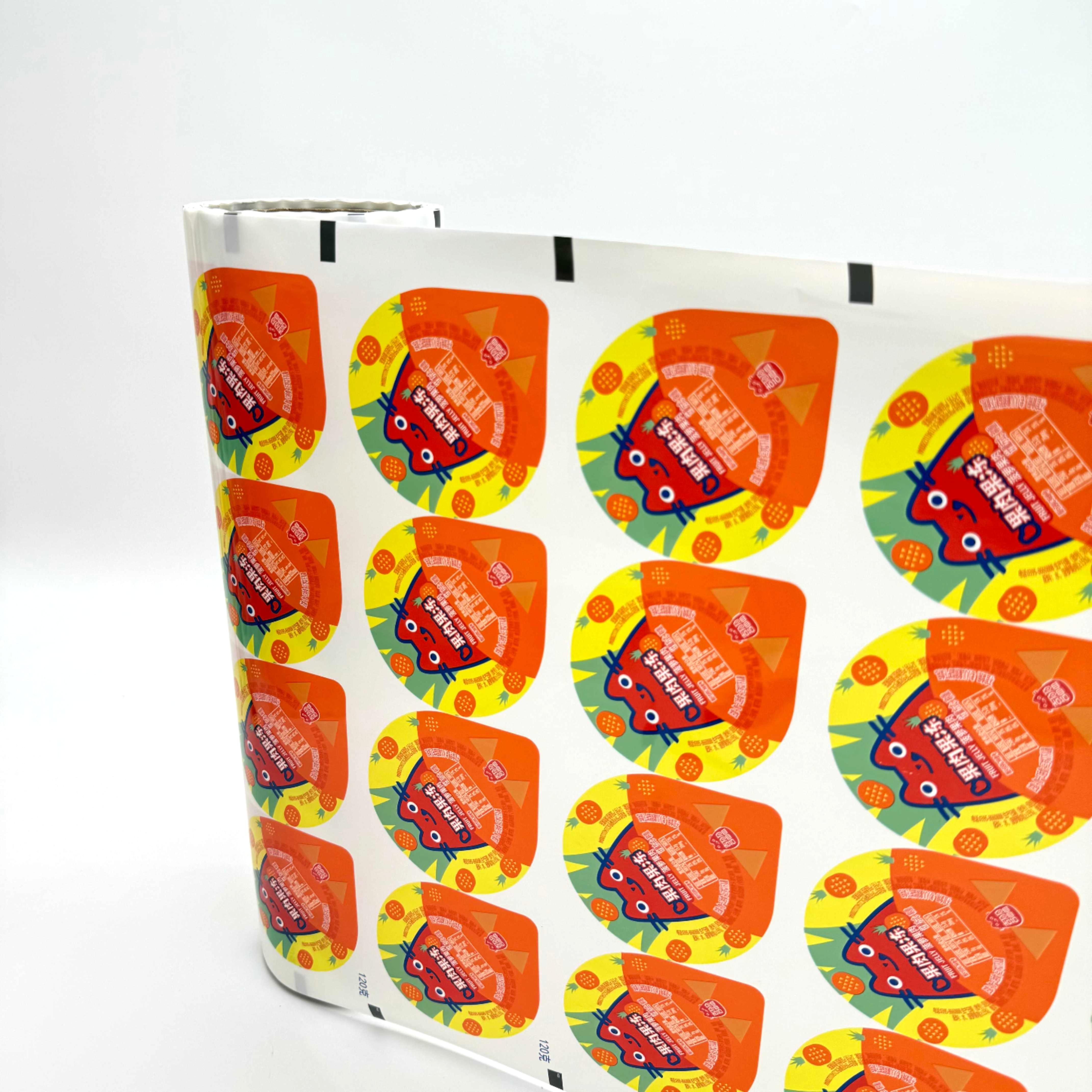 Botella de empaquetado de alimentos estampados de White PE Botella de la tapa Roll Stock Película para sellado de bandeja de taza