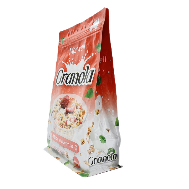 Bolsa de comida de empaque de plástico con avena de fondo plano impreso con cremallera con cremallera