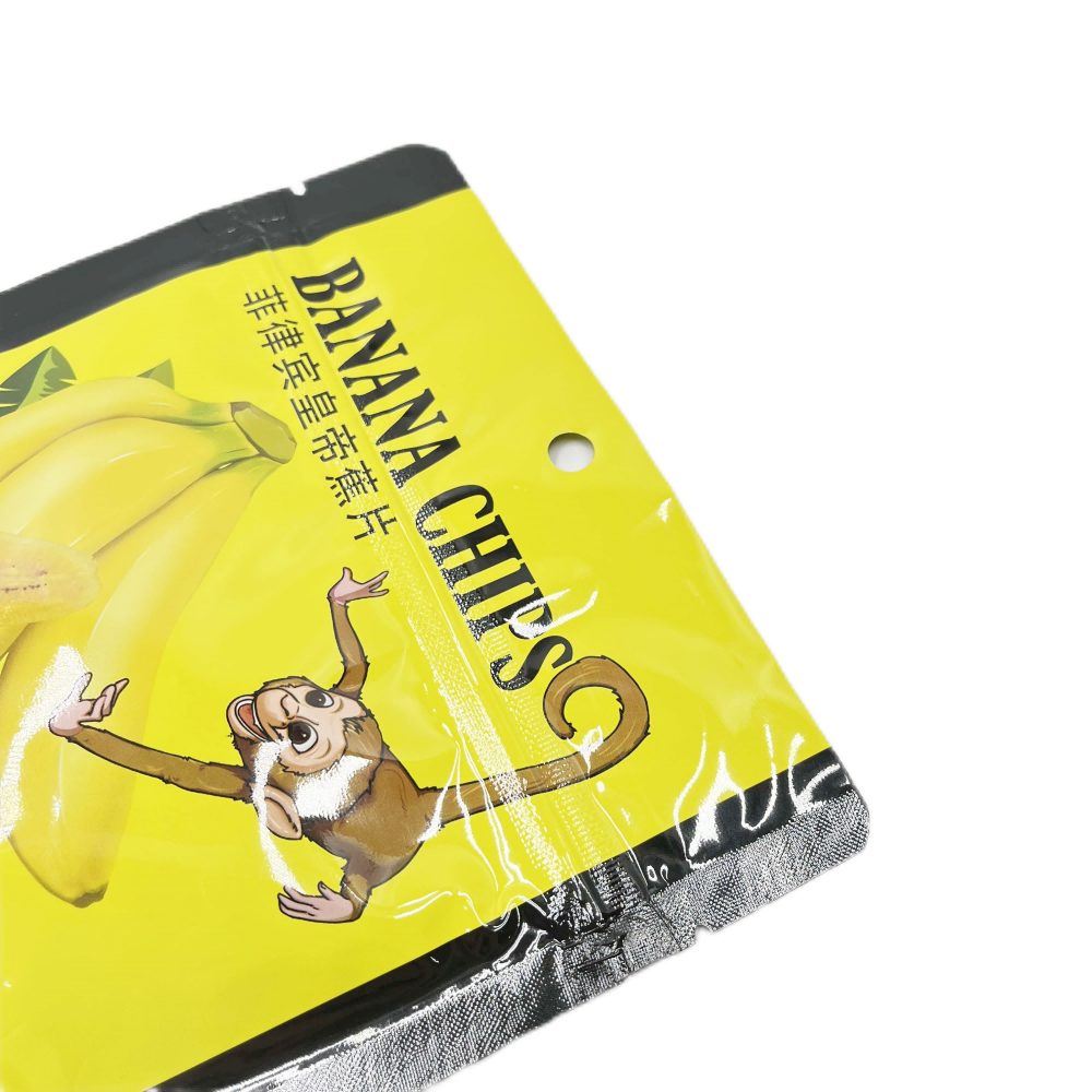  Embalaje de plástico de plástico personalizado bolsas de chips de plátano de plátano Polla de cremallera laminada