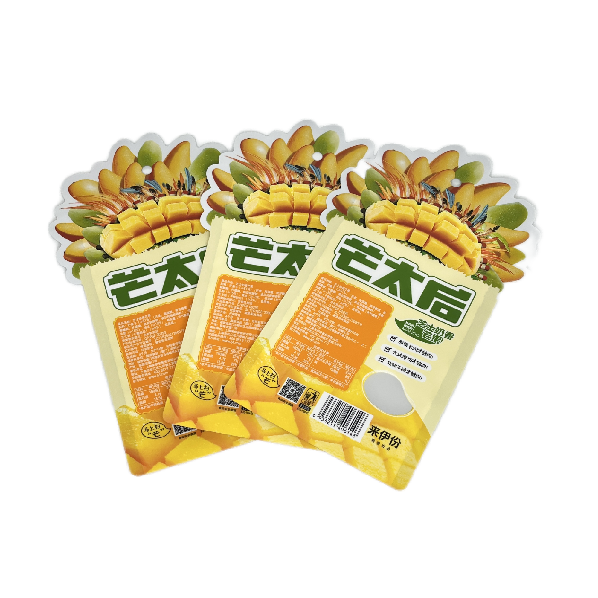 Bolsa de envasado de frutas secas de mango con forma VMPET/PE Ventana transparente