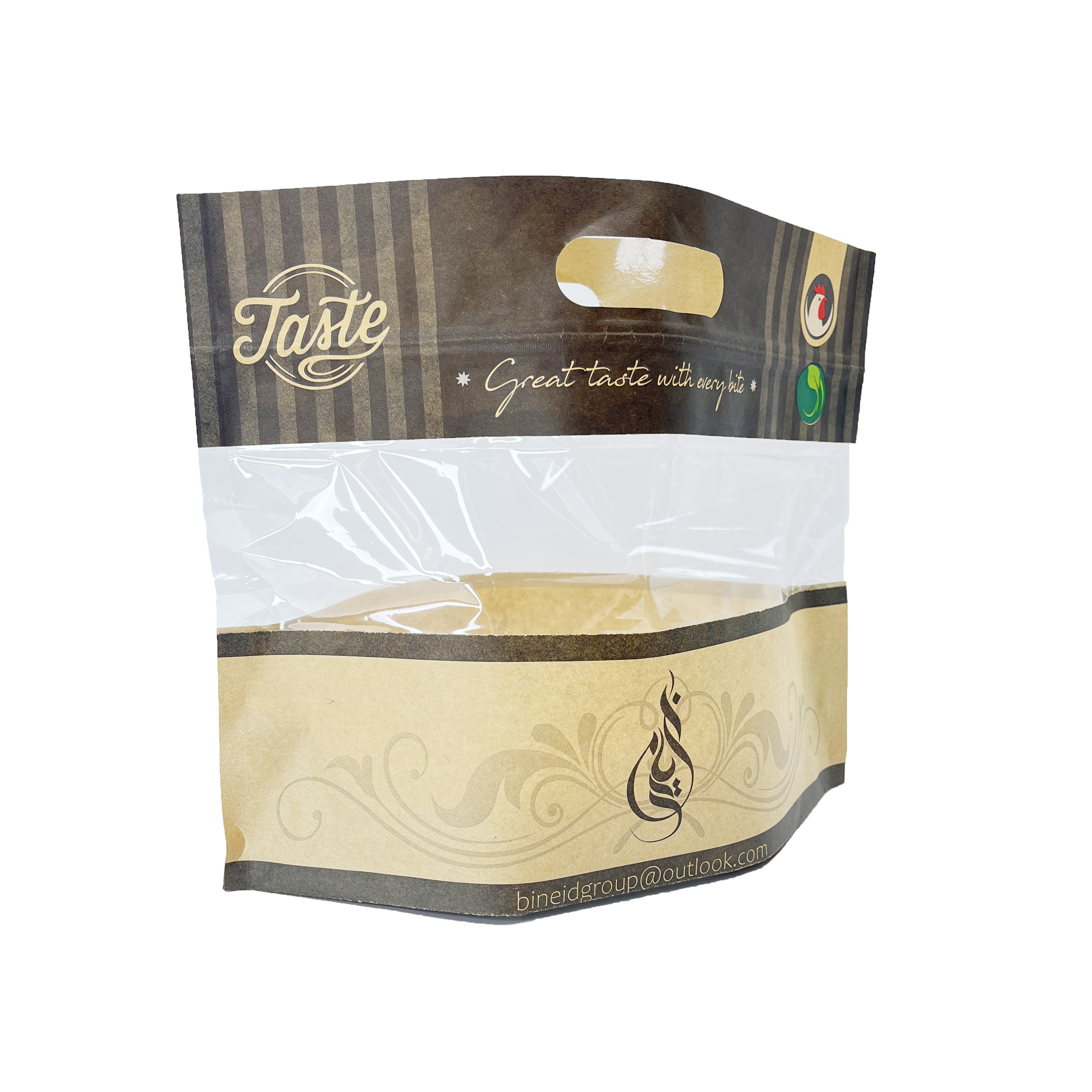 Bolsa Ziplock de pie impresa personalizada antivaho con asa para embalaje de pollo asado