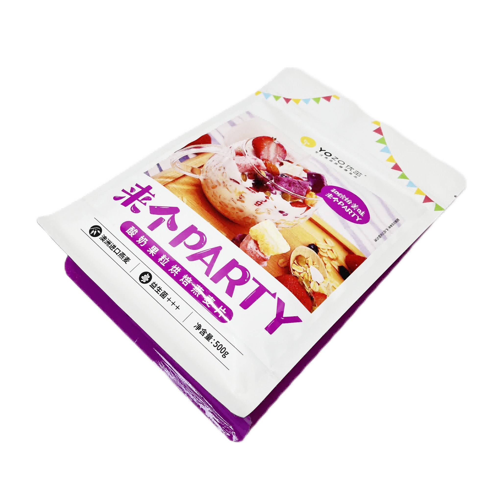 Fabricantes Bolsa de embalaje impresa personalizada Bolsa de fondo plano Cremallera Harina de avena