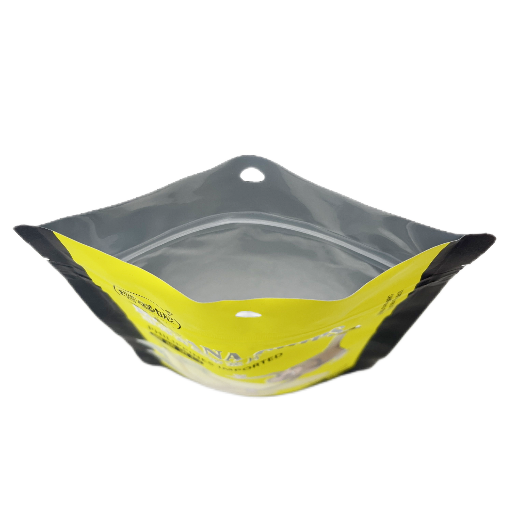  Embalaje de plástico de plástico personalizado bolsas de chips de plátano de plátano Polla de cremallera laminada